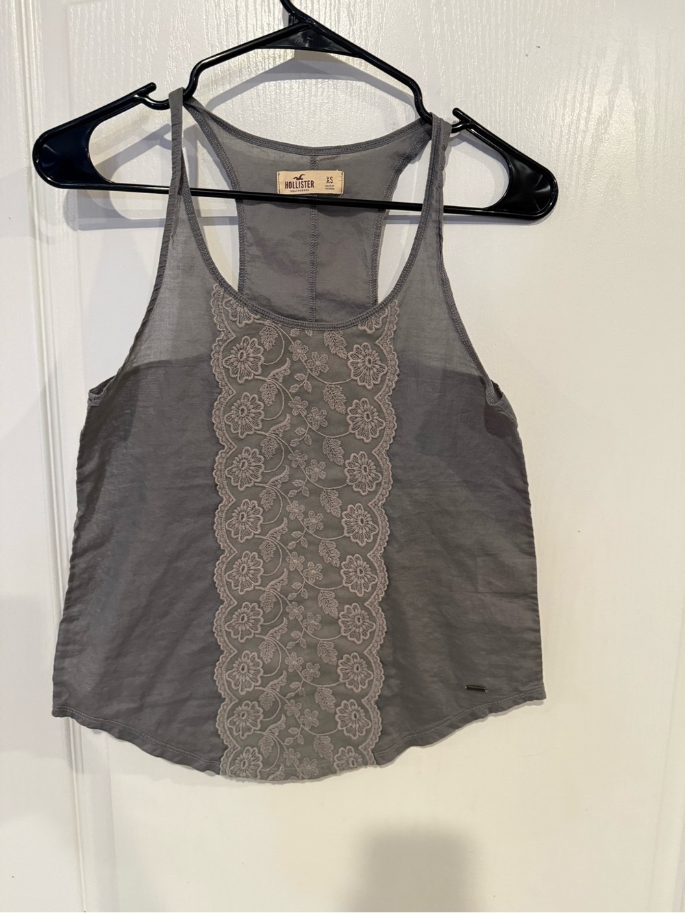 Hollister womens vintage y2k gray racerback floral lace 2000s cotton tank top XS